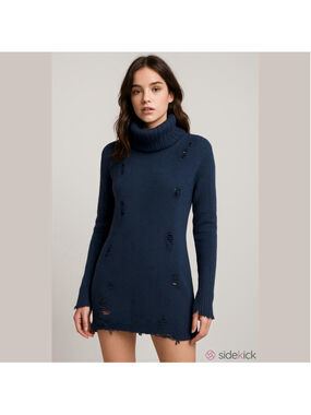 Lovers + Friends Navy Distressed Turtleneck Sweater Dress/Tunic